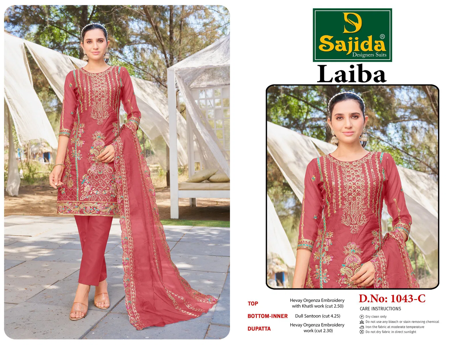 Laiba Vol1 By Sajida Organza Embroidery Designer Suit Suppliers In India
